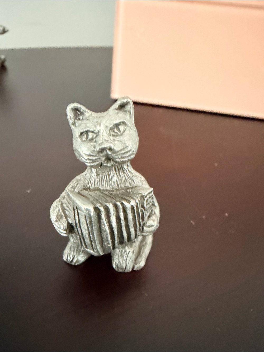 Pewter Cat Figurine Playing Accordion - Decorative Home Sculpture